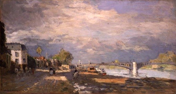 Spacery na brzegu rzeki (olej na płótnie) autorstwa Albert Charles Lebourg
