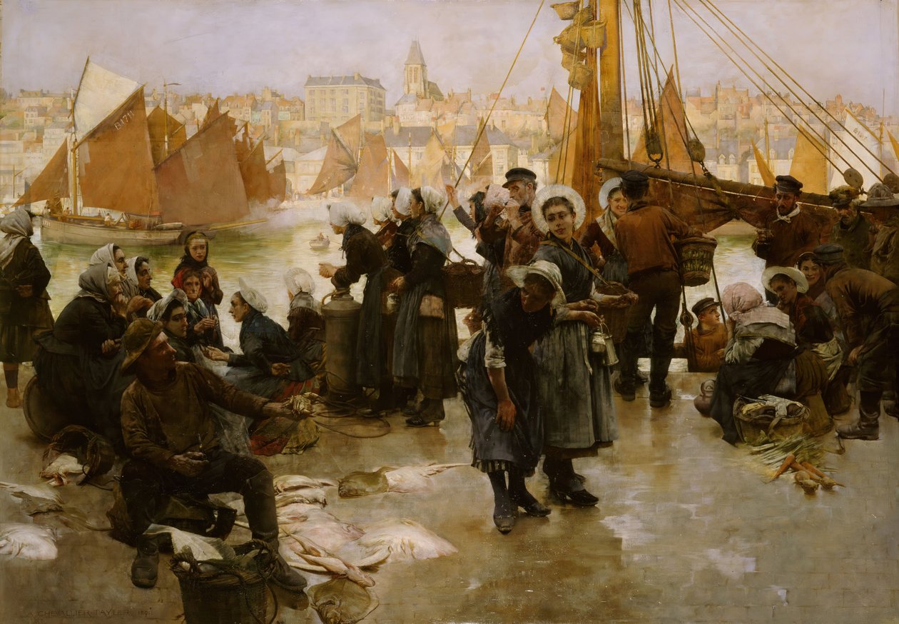 Wypłynięcie floty rybackiej, Boulogne, 1891. autorstwa Albert Chevallier Tayler
