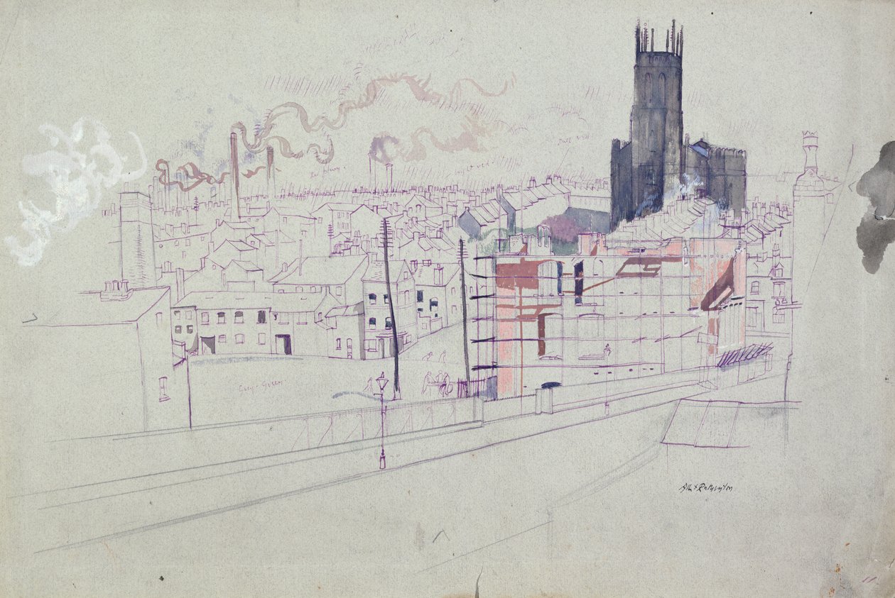 Miasto przemysłowe (Leeds) (pióro i tusz oraz akwarela na papierze) autorstwa Albert Daniel Rutherston