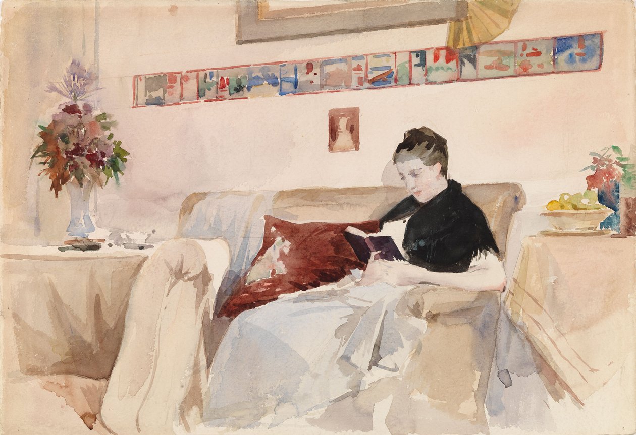 Żona artysty czytająca na sofie autorstwa Albert Edelfelt