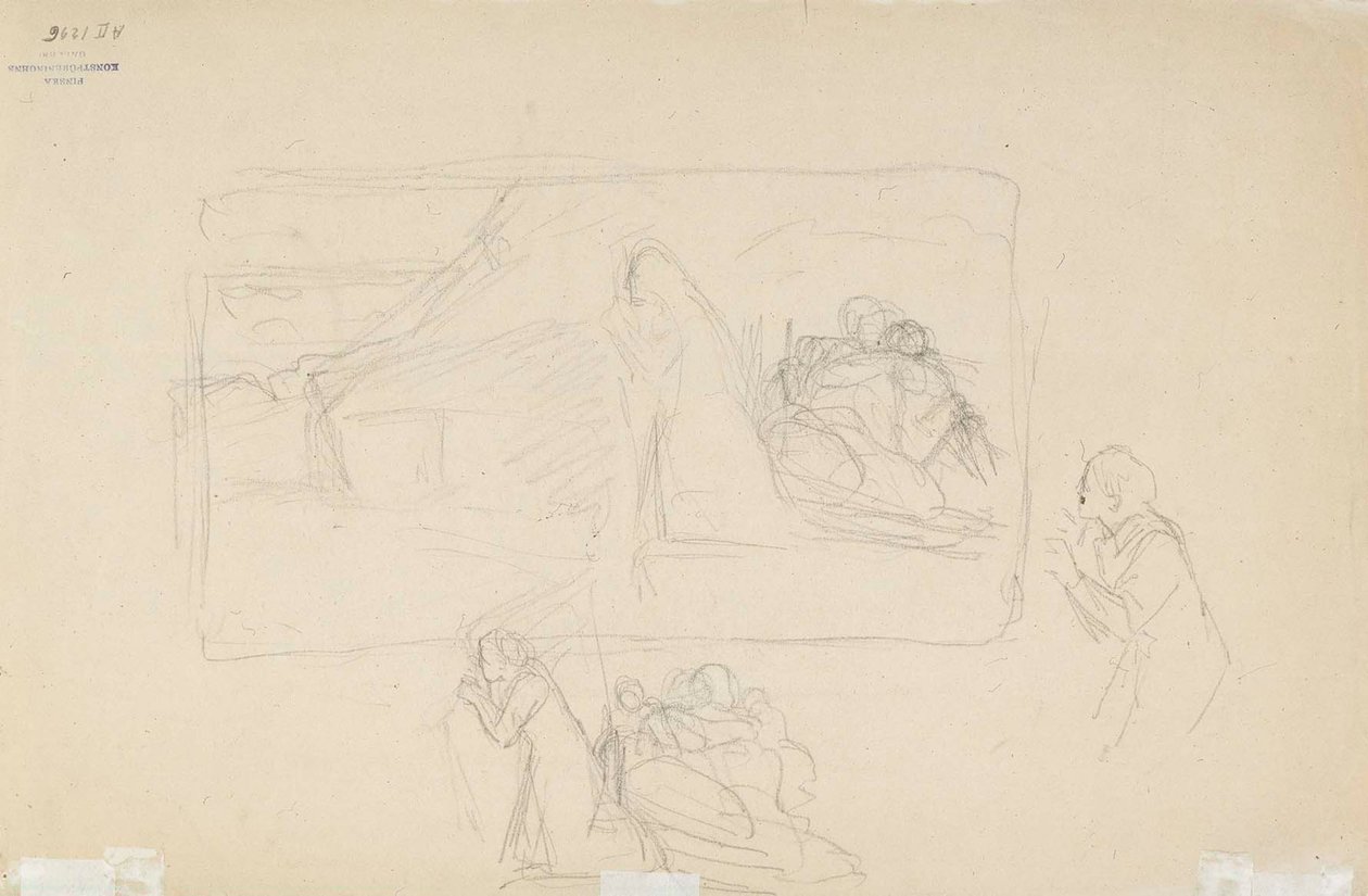Spalona wieś, szkic autorstwa Albert Edelfelt