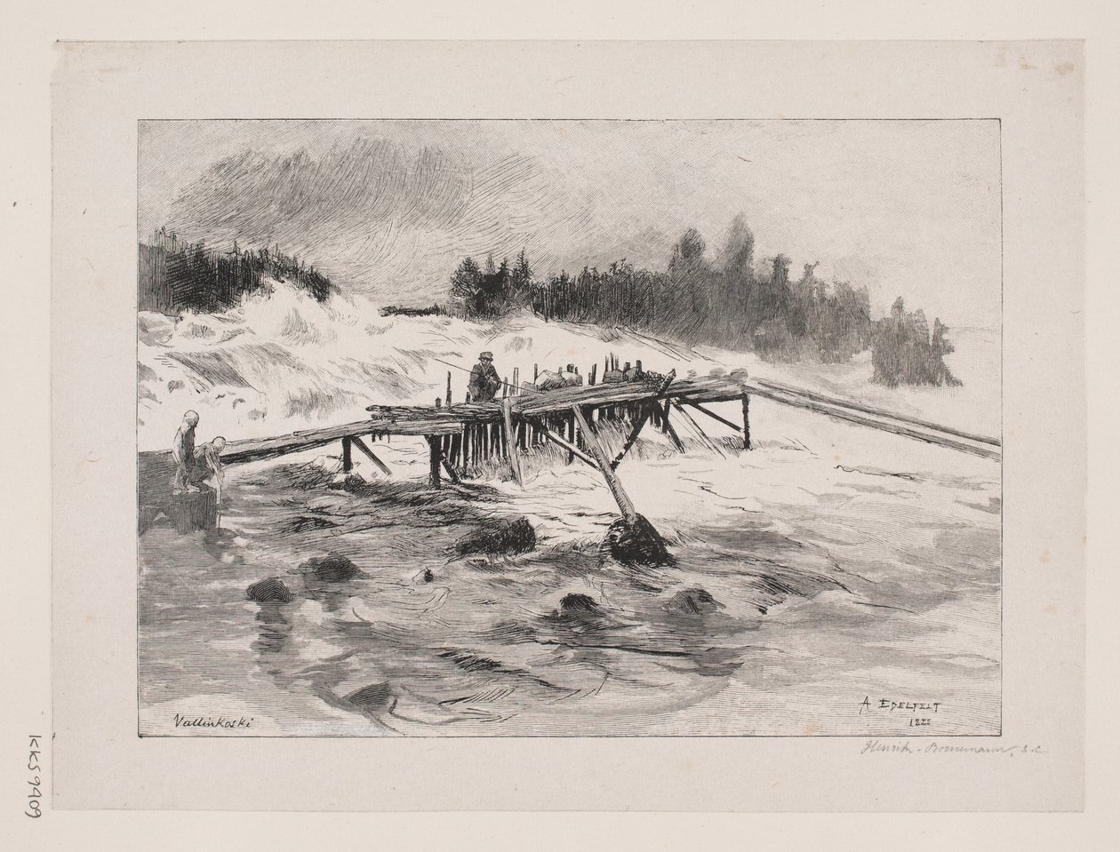 Wodospad. Narty Vallinko autorstwa Albert Gustaf Aristides Edelfelt