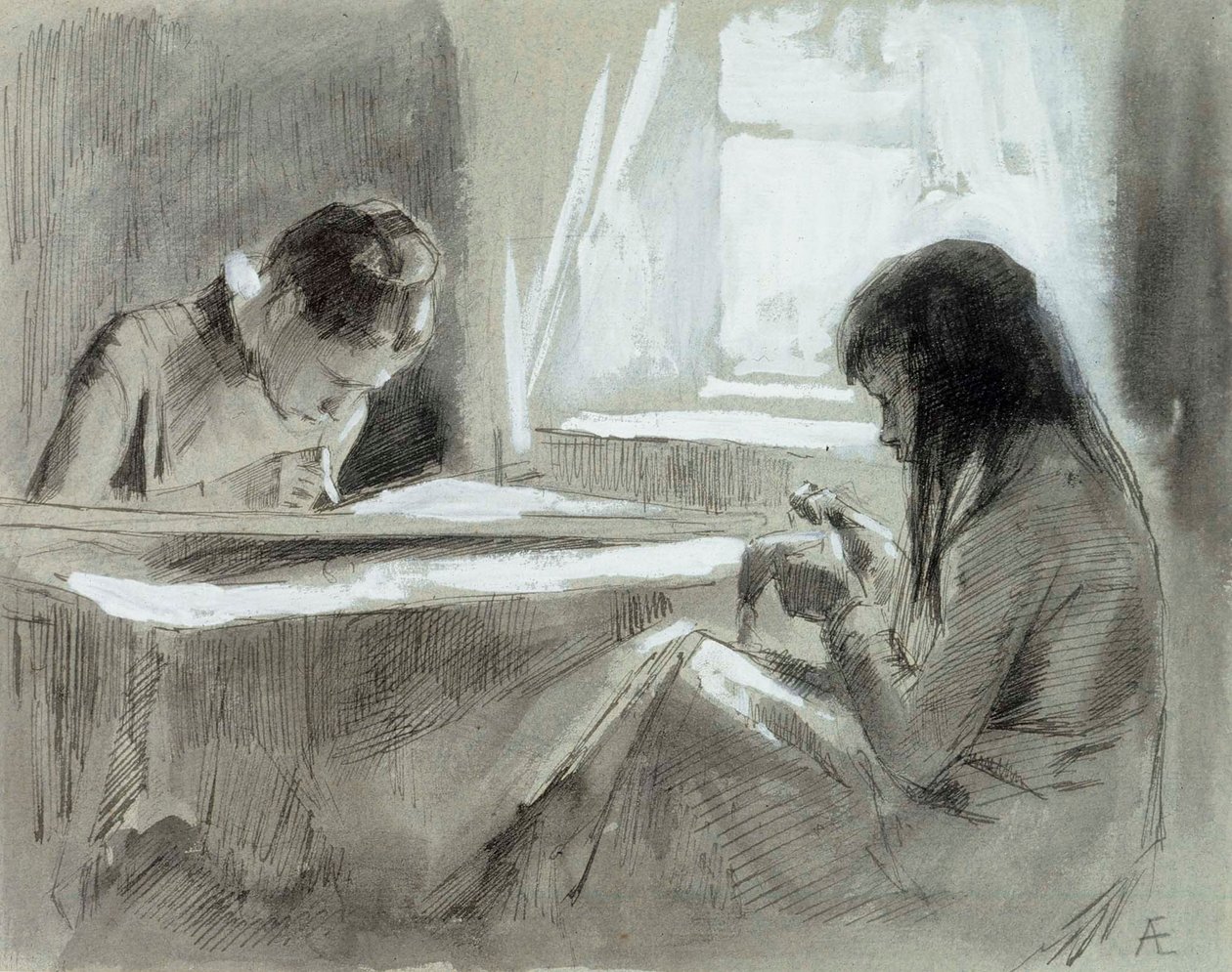 Dziewczęta szyjące przy oknie autorstwa Albert Edelfelt