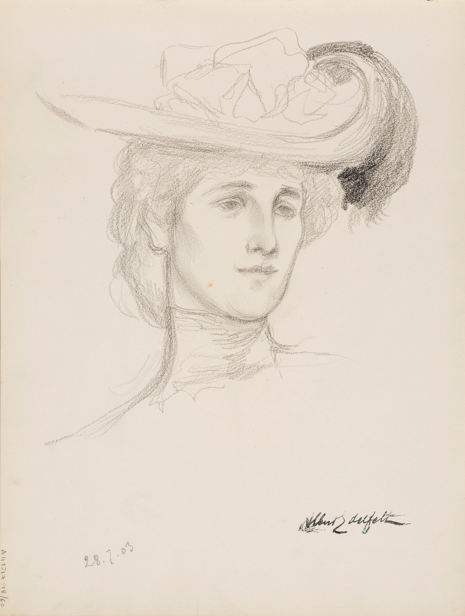 Kobieta w kapeluszu (Mme Flore Deschamps) autorstwa Albert Edelfelt