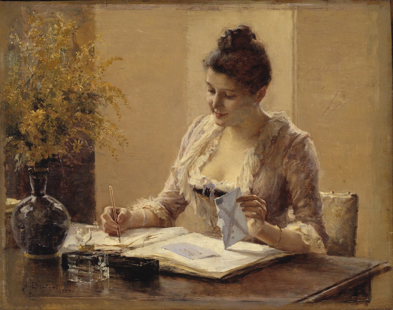 Dama pisząca list autorstwa Albert Edelfelt