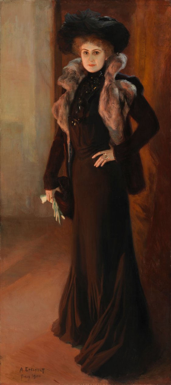 Portret śpiewaczki operowej Aino Ackté; Portret śpiewaczki Aino Ackté autorstwa Albert Edelfelt