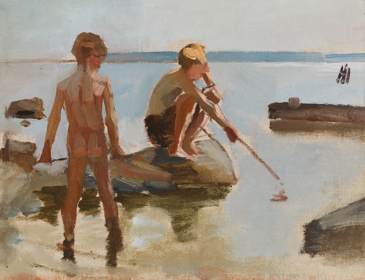 Szkic przedstawiający chłopców bawiących się na brzegu autorstwa Albert Edelfelt