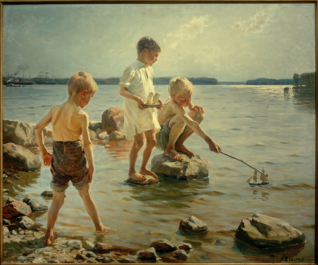Chłopcy bawią się na wybrzeżu autorstwa Albert Gustaf Aristides Edelfelt