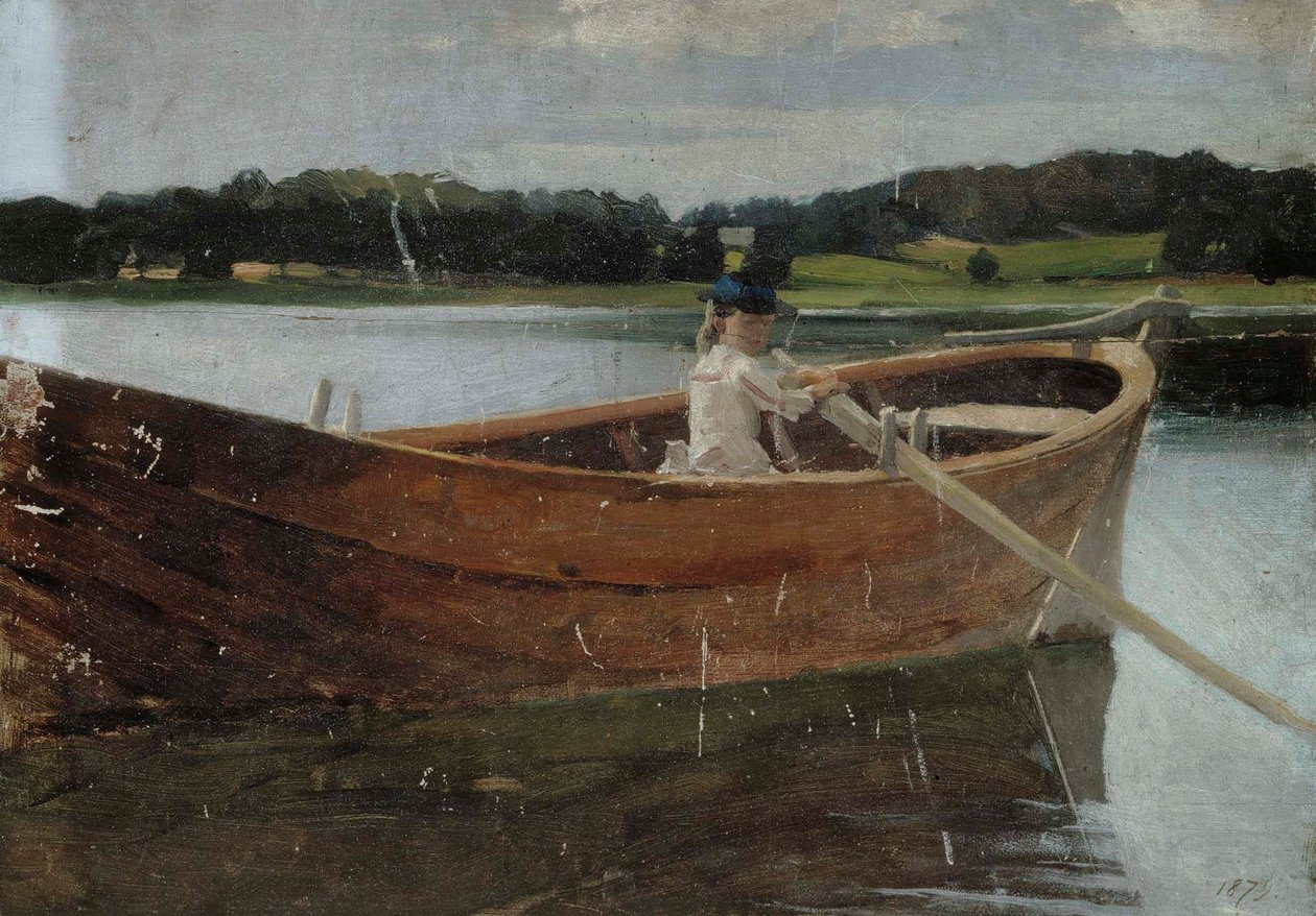 „Siostra artysty, Berta, w łodzi wiosłowej”, szkic autorstwa Albert Edelfelt