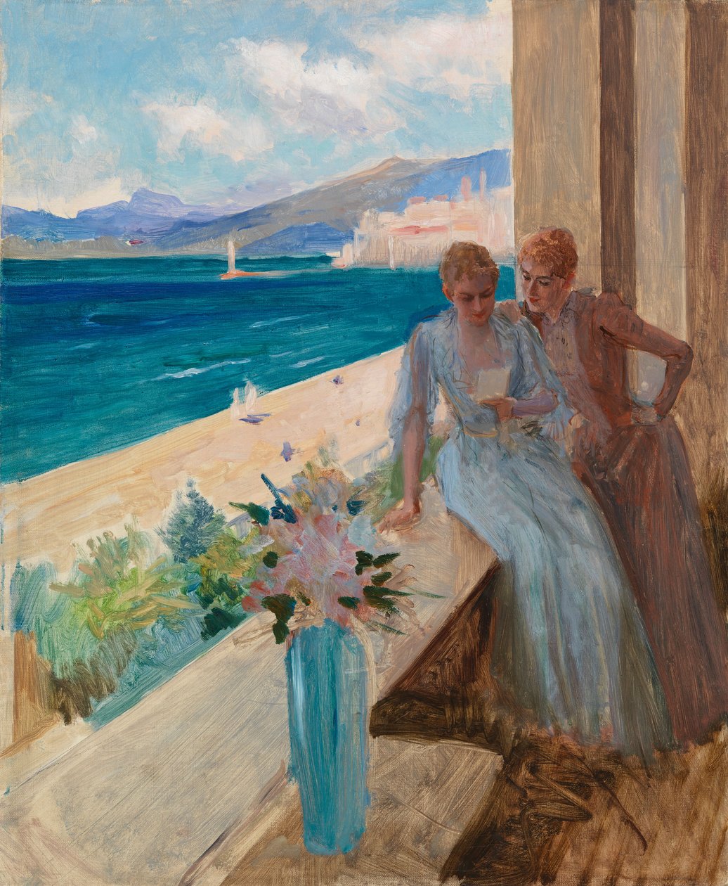 Żona artysty i Emilia von Etter na balkonie w Cannes autorstwa Albert Edelfelt