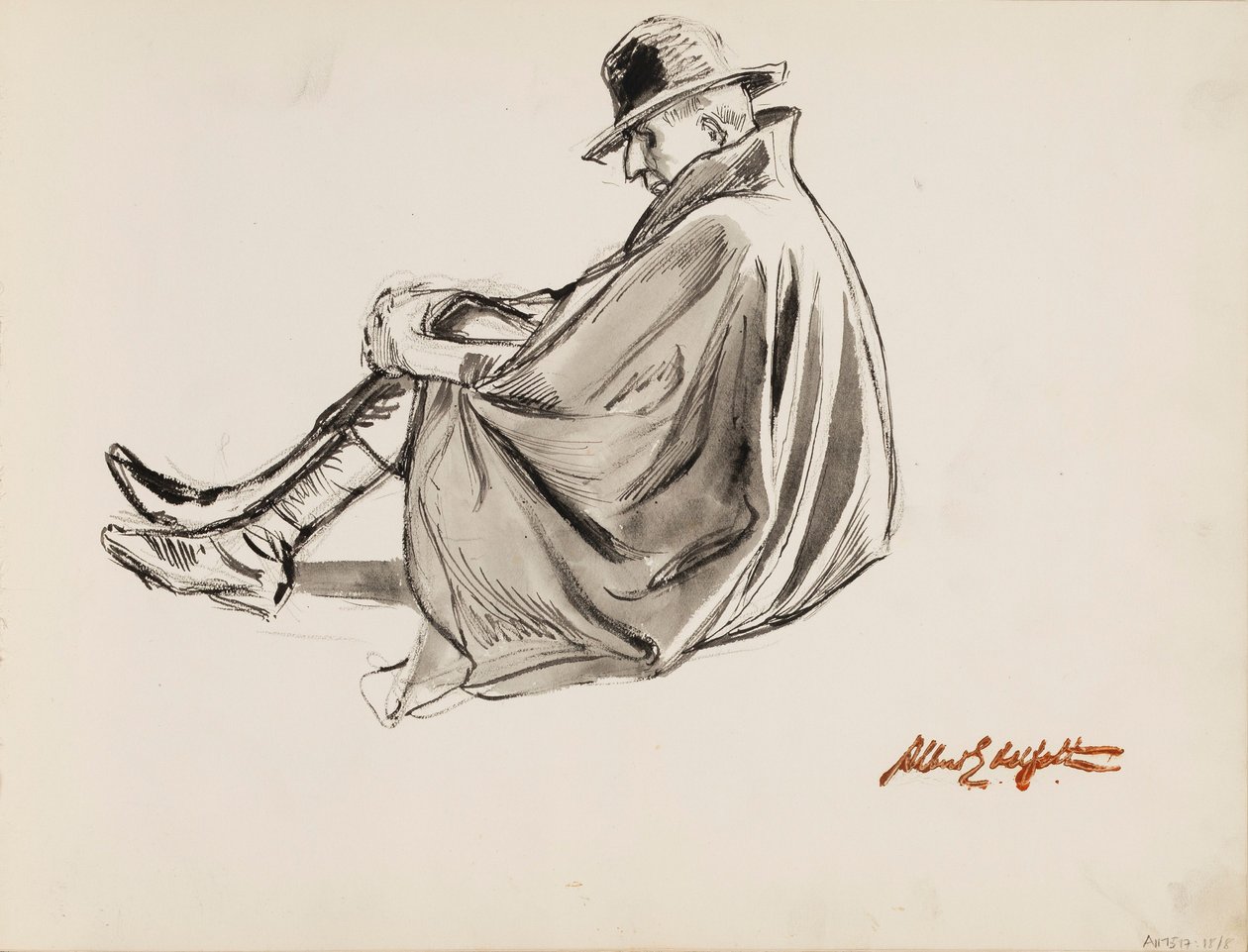 Siedzący mężczyzna w pelerynie autorstwa Albert Edelfelt