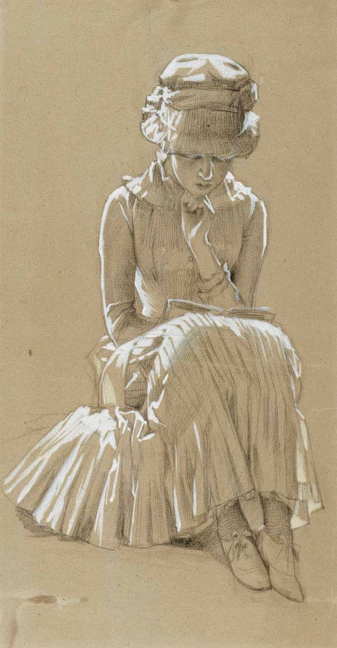 „Siedząca dziewczynka”, szkic do obrazu „Pod brzozami” autorstwa Albert Edelfelt