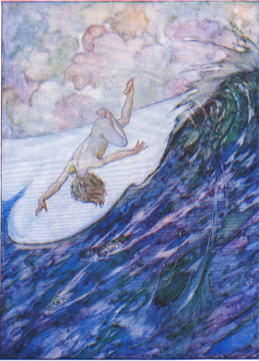 Wyciągnął trzy statki z wody, wysokie na jard i po uszy, z pubu The Water Babies, Humphrey Milford Oxford University Press, ok. 1930 r. (litografia kolorowa) autorstwa Albert Edward Jackson