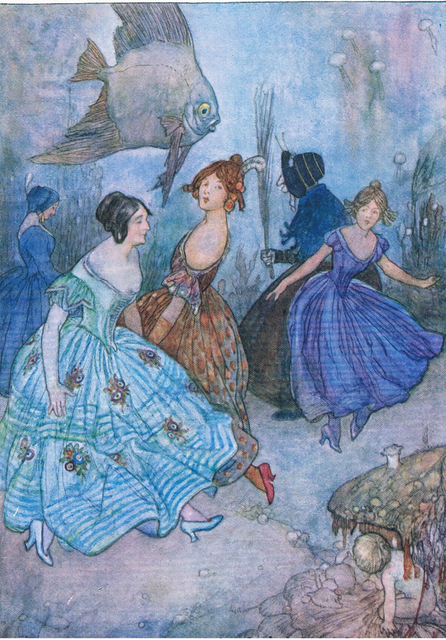 Wcisnęła ich biedne stopy w najstraszniej ciasne buty i kazała im tańczyć, z pubu The Water Babies, Humphrey Milford Oxford University Press, ok. 1930 r. (litografia kolorowa) autorstwa Albert Edward Jackson