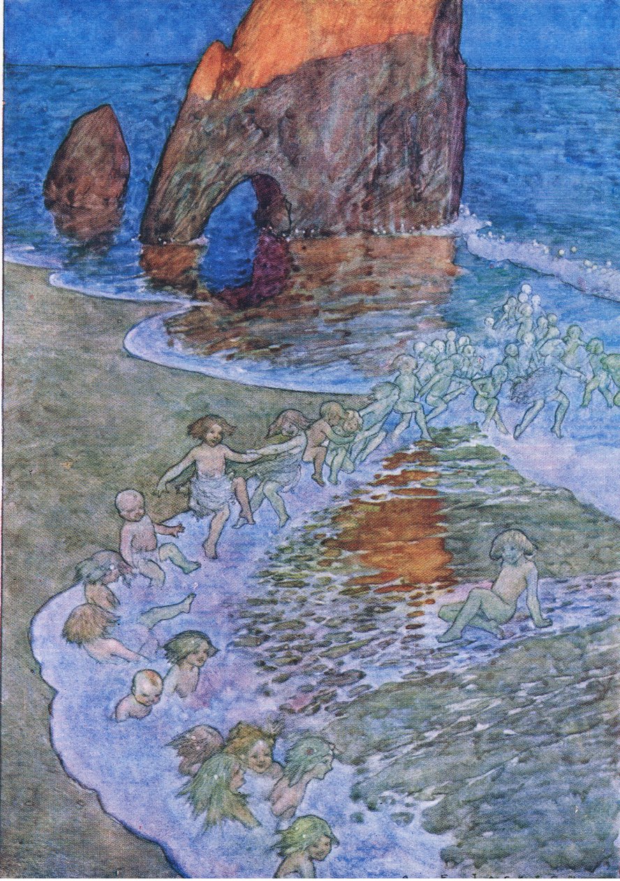 Umieścili go na środku i tańczyli wokół niego, z pubu The Water Babies, Humphrey Milford Oxford University Press, ok. 1930 r. (litografia kolorowa) autorstwa Albert Edward Jackson