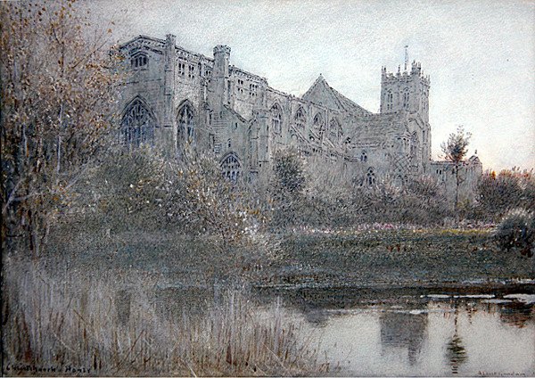 Christchurch, Hampshire (akwarela z piórem i atramentem na papierze) autorstwa Albert Goodwin