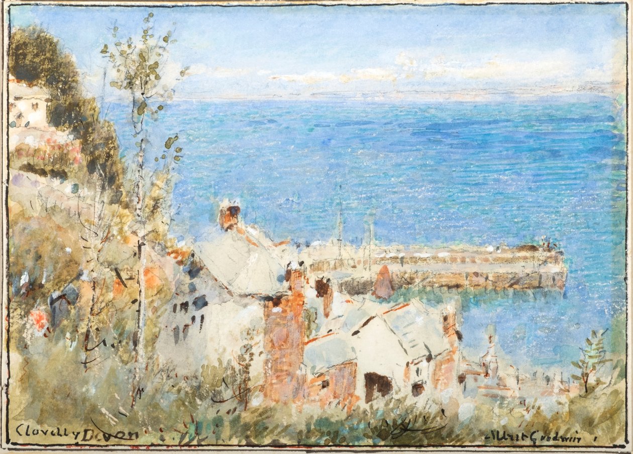 Clovelly, Devon (akwarela z akwarelą i tuszem) autorstwa Albert Goodwin