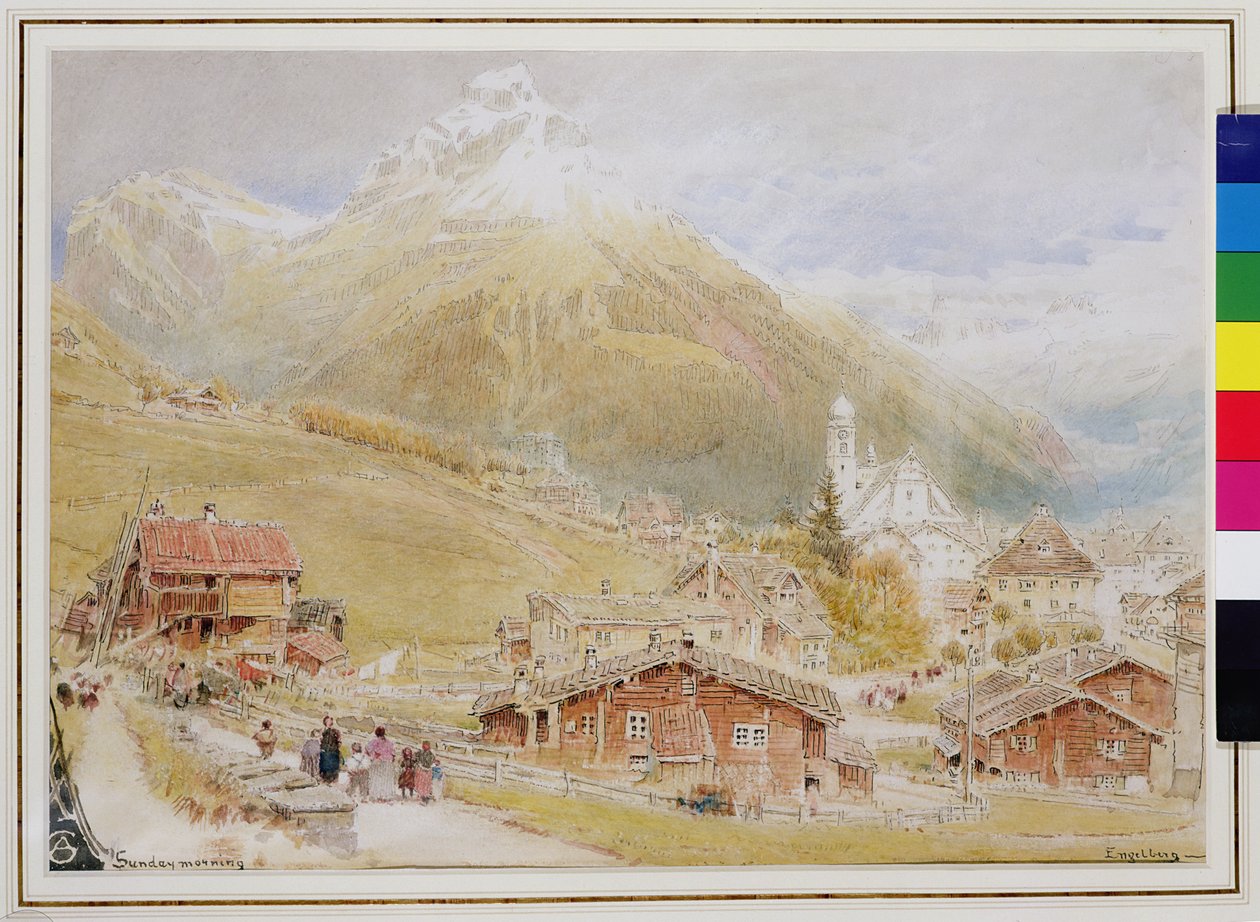 Engelberg, niedzielny poranek, ok. 1909-11 (pióro i atrament, wc) autorstwa Albert Goodwin