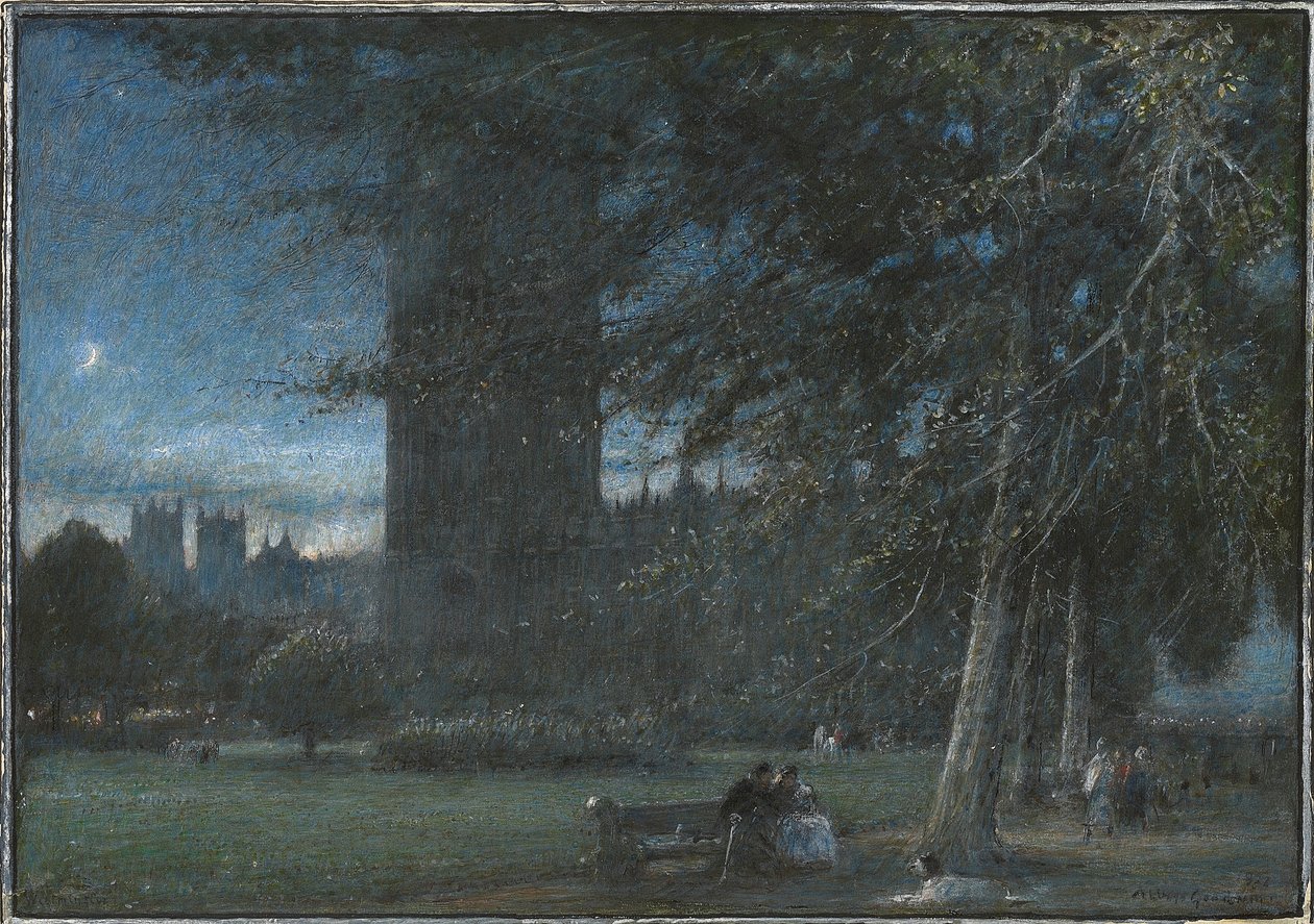 Figury pod Pałacem Westminsterskim o zmierzchu autorstwa Albert Goodwin