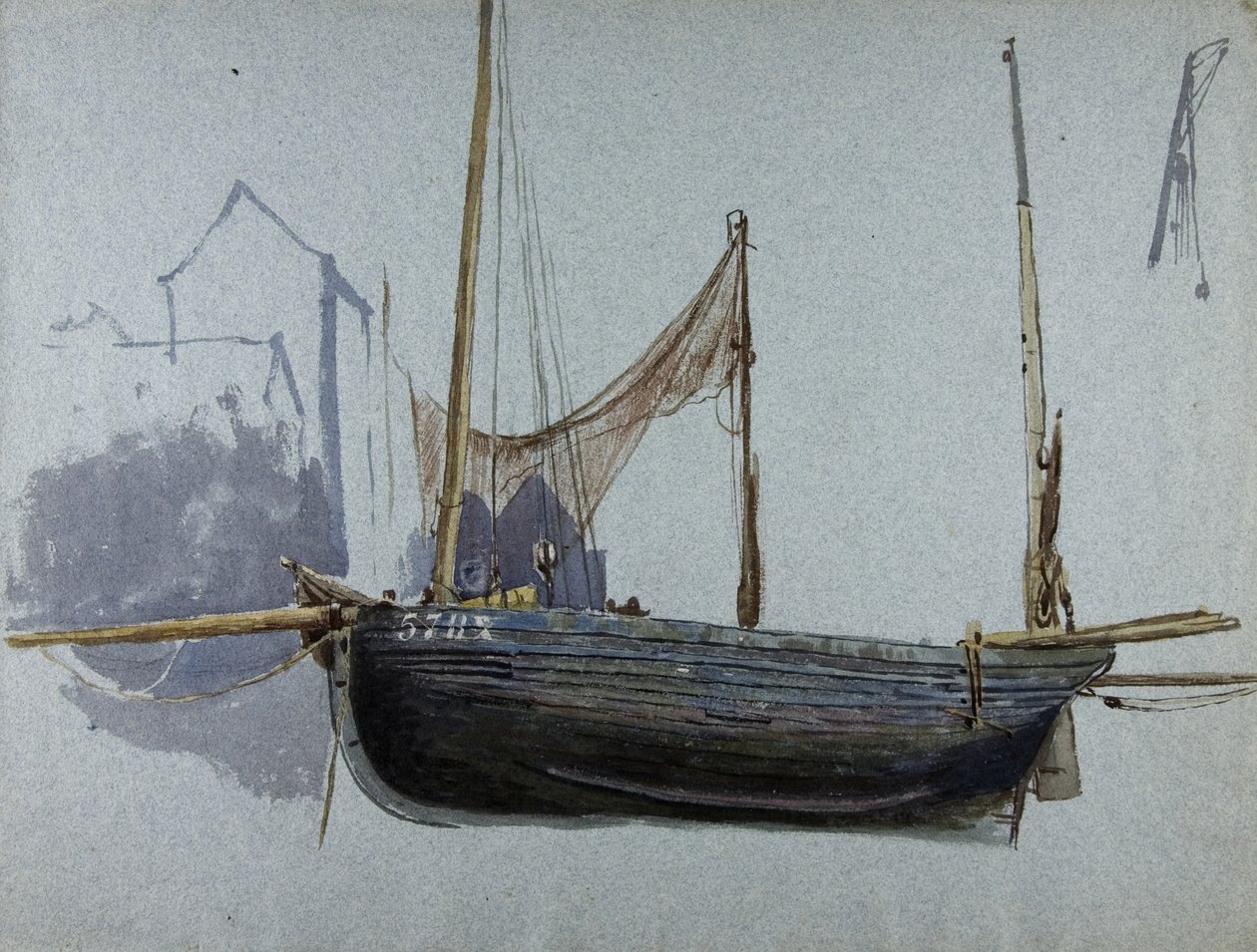 Fishing Boat 57BX (akwarela i bodycolor na papierze barwionym) autorstwa Albert Goodwin