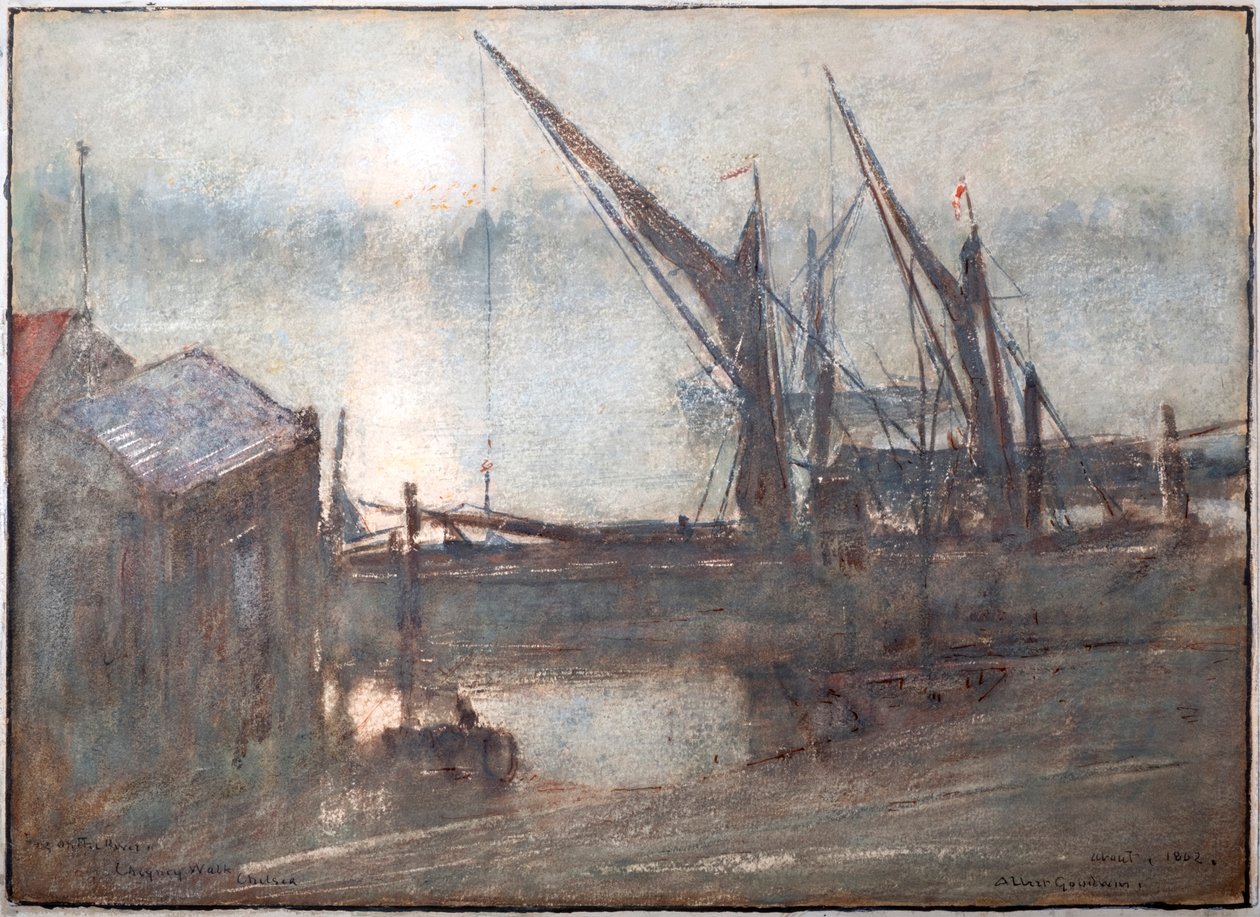 Mgła nad rzeką, Cheyney Walk, Chelsea autorstwa Albert Goodwin