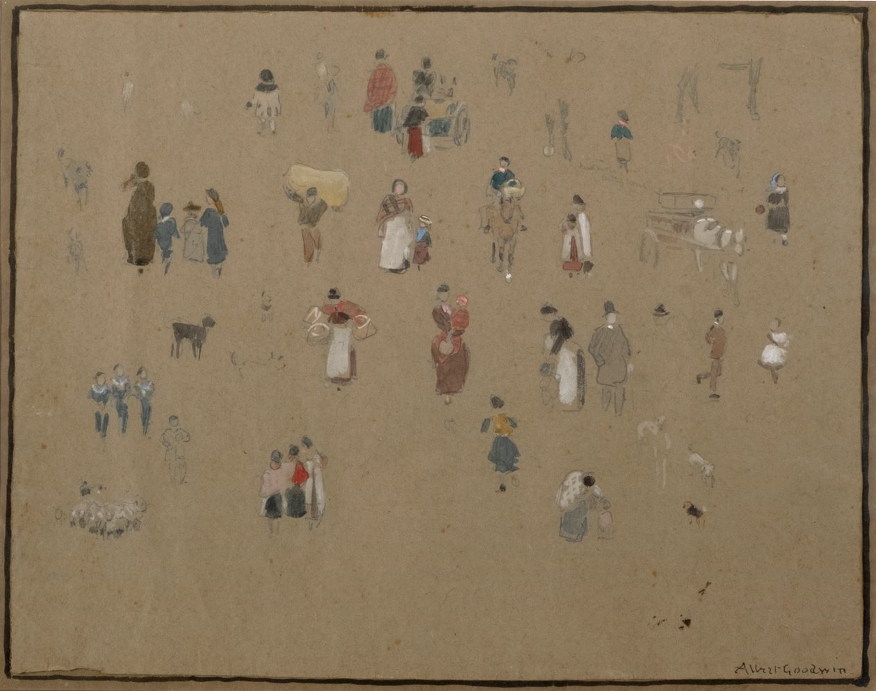 Idąc na rynek (akwarela i ołówek z akwarelą na barwionym papierze) autorstwa Albert Goodwin