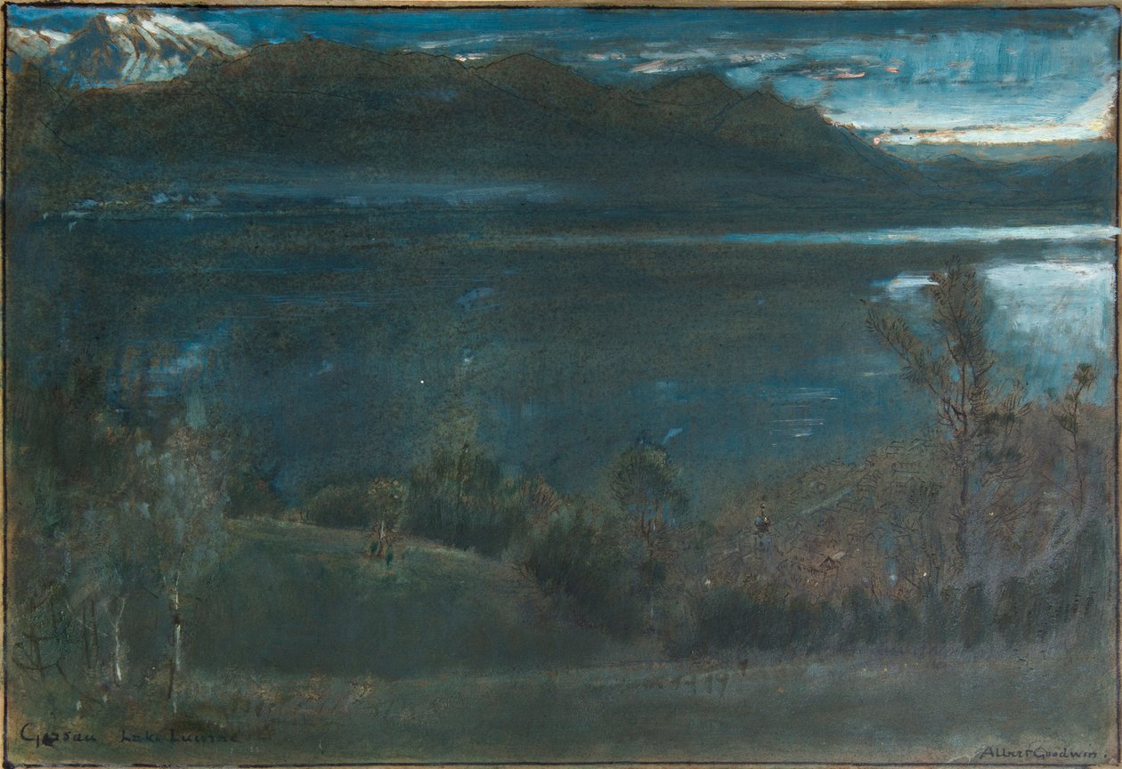 Gossau, Jezioro Czterech Kantonów (olej i akwarela z tuszem i akwarelą na papierze na tekturze) autorstwa Albert Goodwin