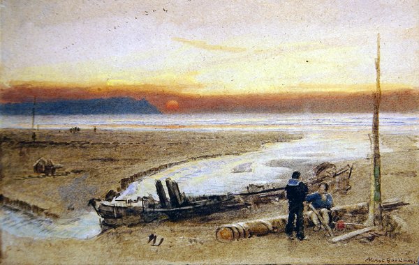 Scena brzegowa o zachodzie słońca autorstwa Albert Goodwin