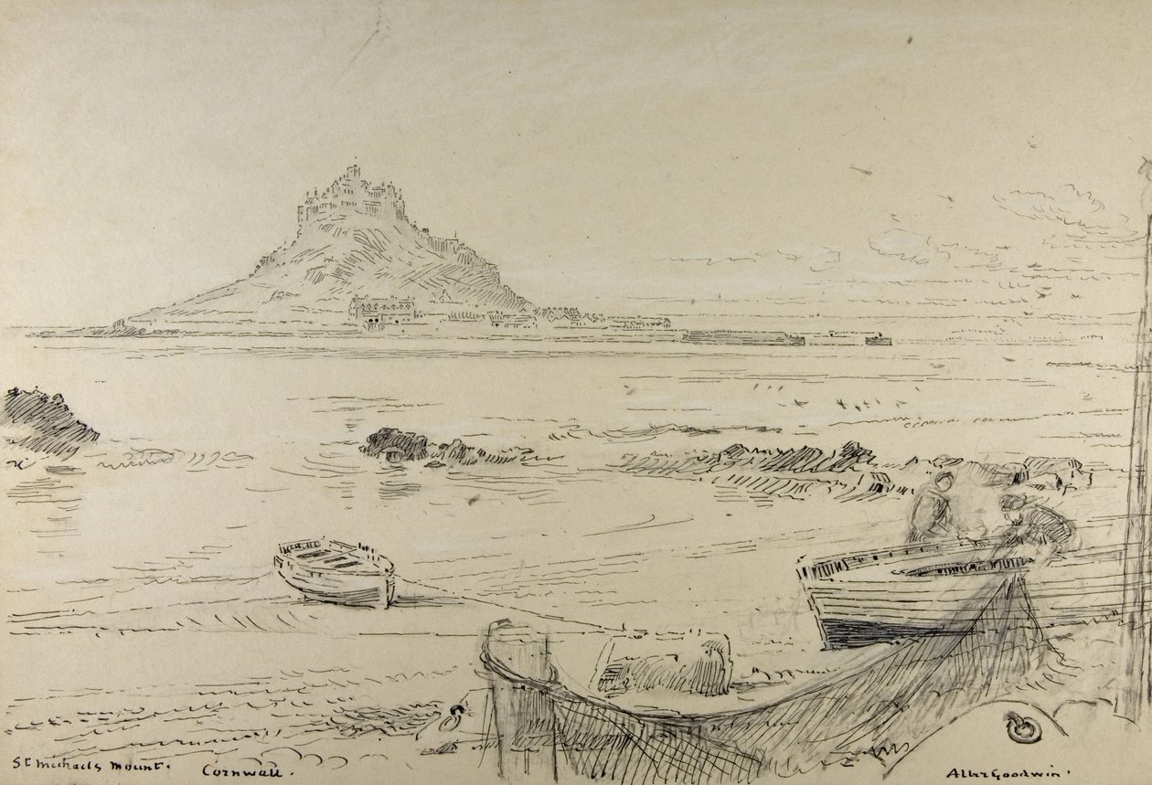 Góra św. Michała, Kornwalia, ok. 1870-80 (ołówek, atrament i kredka na pokładzie) autorstwa Albert Goodwin