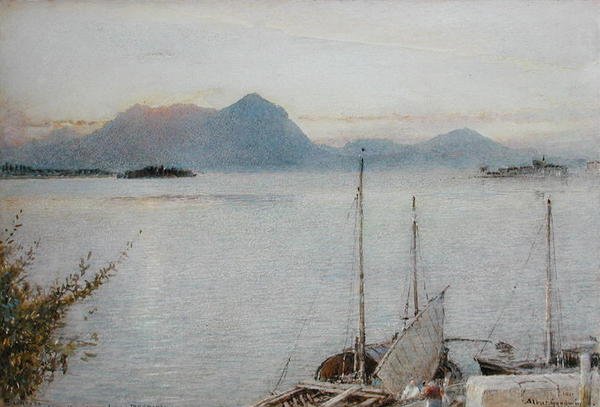 Wschód słońca z Baveno nad jeziorem Maggiore autorstwa Albert Goodwin