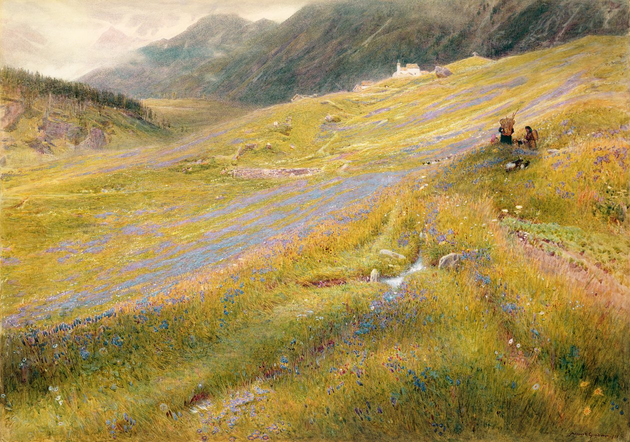 Alpejskie lato, 1874 (wc z kolorem nadwozia na papierze) autorstwa Albert Goodwin
