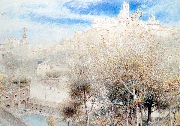Fonte Branda, Siena (akwarela) autorstwa Albert Goodwin