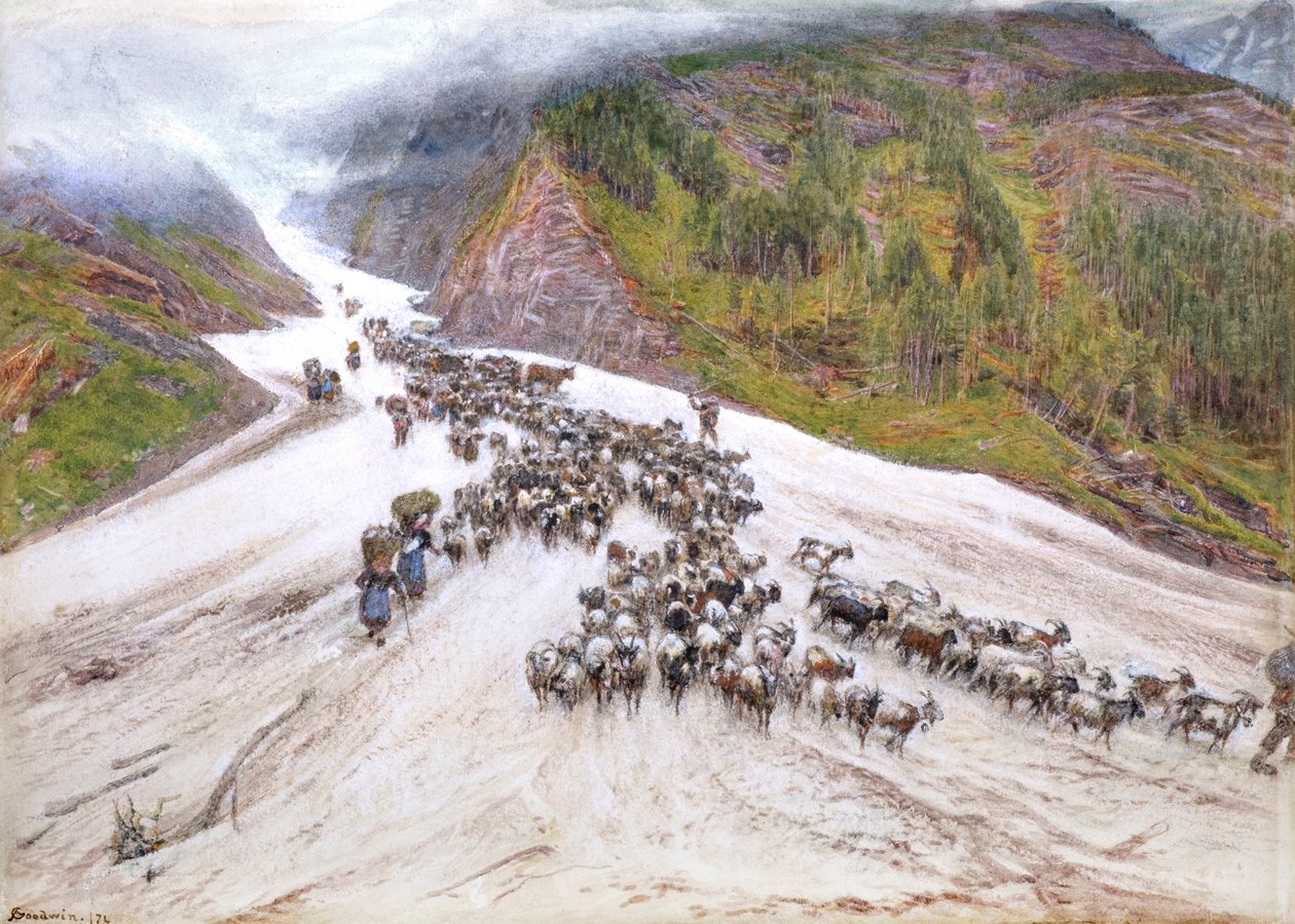 Goat-Herd w szwajcarskich Alpach autorstwa Albert Goodwin