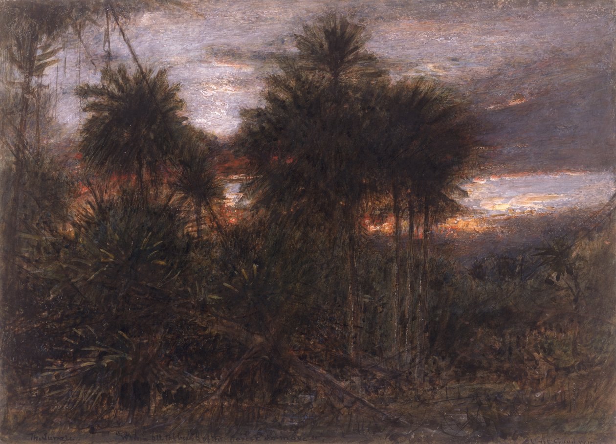 Dżungla, w której poruszają się wszystkie leśne zwierzęta (wc i gwasz) autorstwa Albert Goodwin