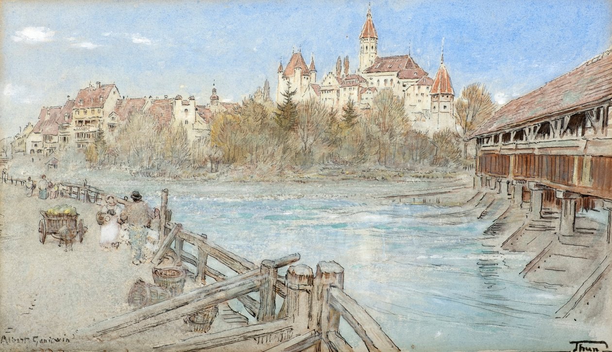Thun (akwarela z tuszem i akwarelą na barwionym papierze) autorstwa Albert Goodwin