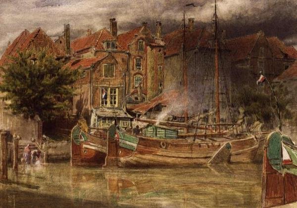 Widok na kanał, Dort autorstwa Albert Goodwin