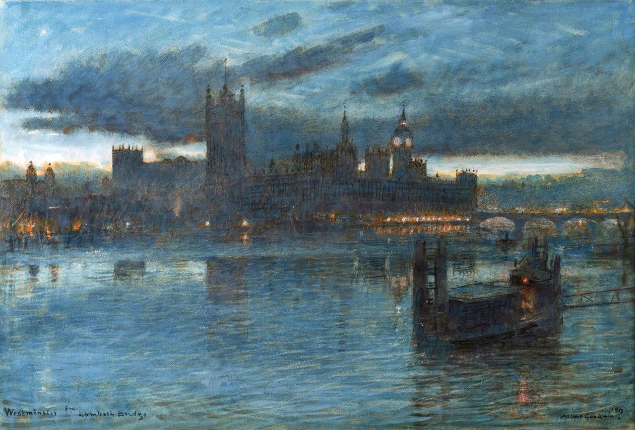 Westminster z mostu Lambeth autorstwa Albert Goodwin