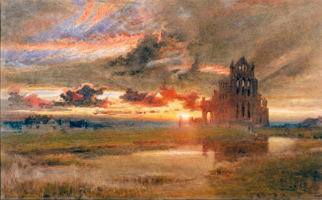 Whitby - Opactwo św Hildy (ołówek i akwarela na papierze (wklejone na karton)) autorstwa Albert Goodwin