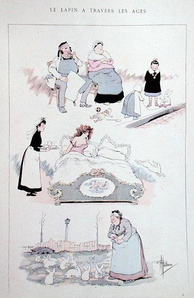 „Królik na przestrzeni wieków”, rysunek reprodukowany w albumie prac artysty „Faut Voir”, ok. 1900 (kolor lito) autorstwa Albert Guillaume