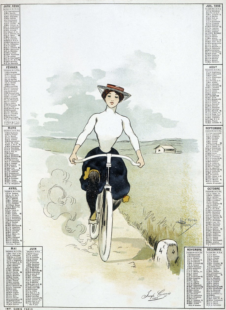 Kobieta na bicykle - rysunek Guillaume, kalendarz autorstwa Albert Guillaume
