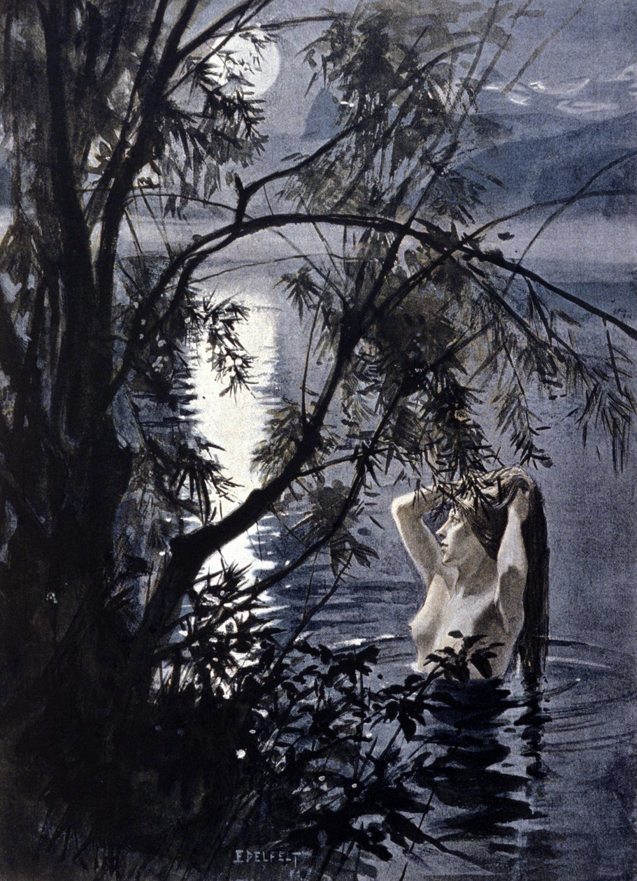 Przedstawienie ondine, nimfy wodnej z mitologii germańskiej. Ilustracja autorstwa Alberta Edelfelta (1854 - 1905). autorstwa Albert Gustaf Aristides Edelfelt