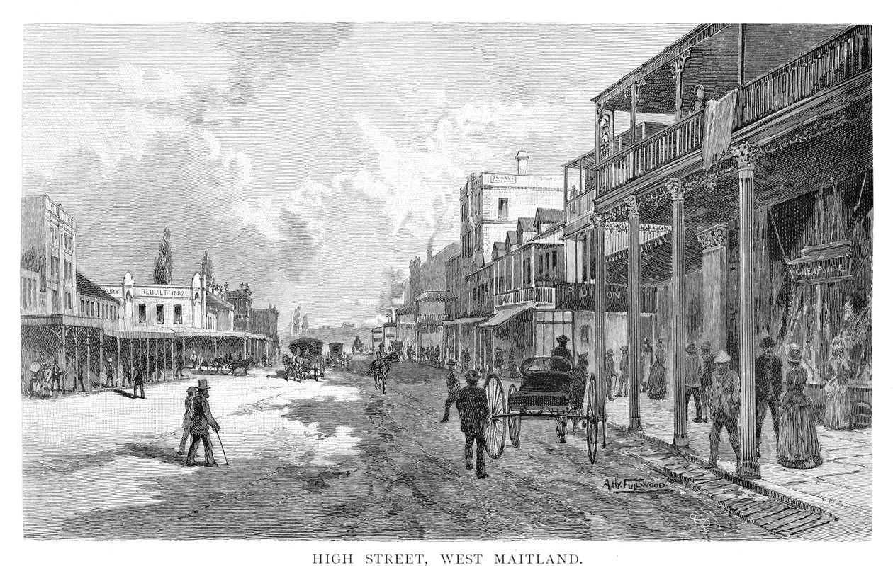 High Street, West Maitland, Nowa Południowa Walia, Australia, 1886. autorstwa Albert Henry Fullwood