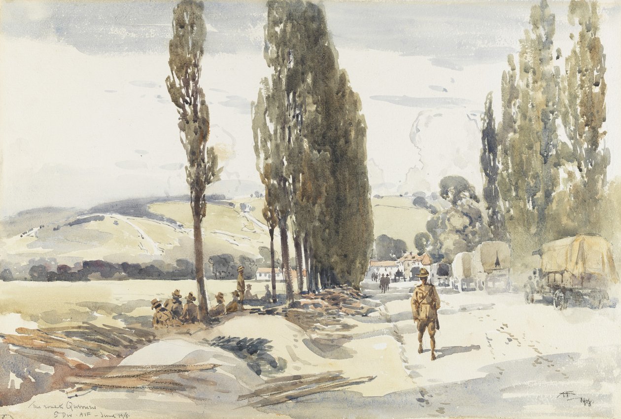 Droga do Querrieu, 1918 (toaleta z ołówkiem i węglem na papierze) autorstwa Albert Henry Fullwood