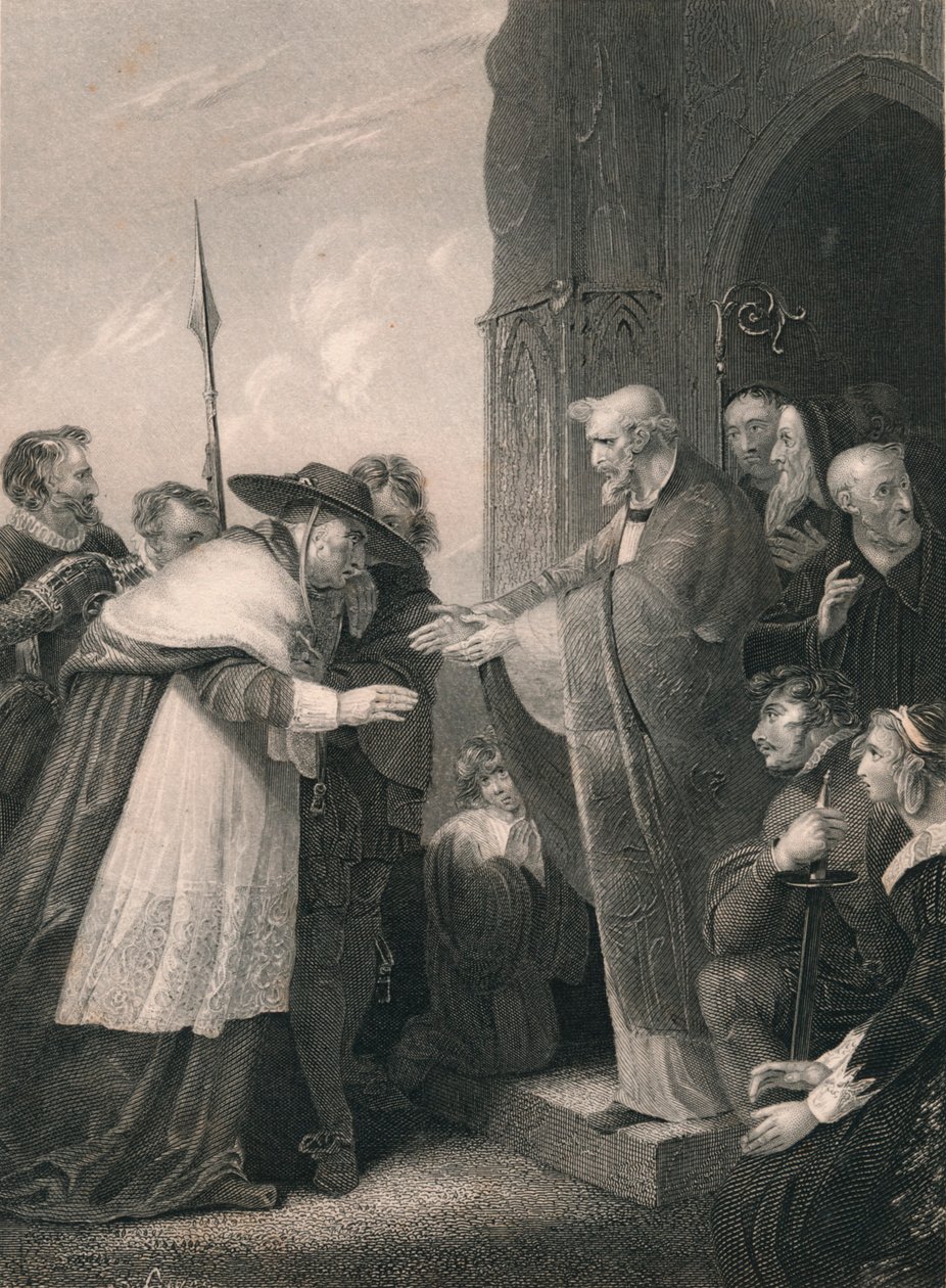 Kardynał Wolsey wkraczający do opactwa Leicester, 1530, połowa XIX wieku. autorstwa Albert Henry Payne