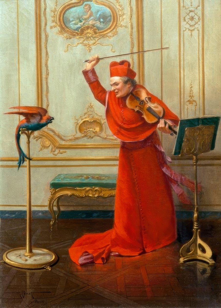 Kardynał z papugą autorstwa Albert Joseph Penot