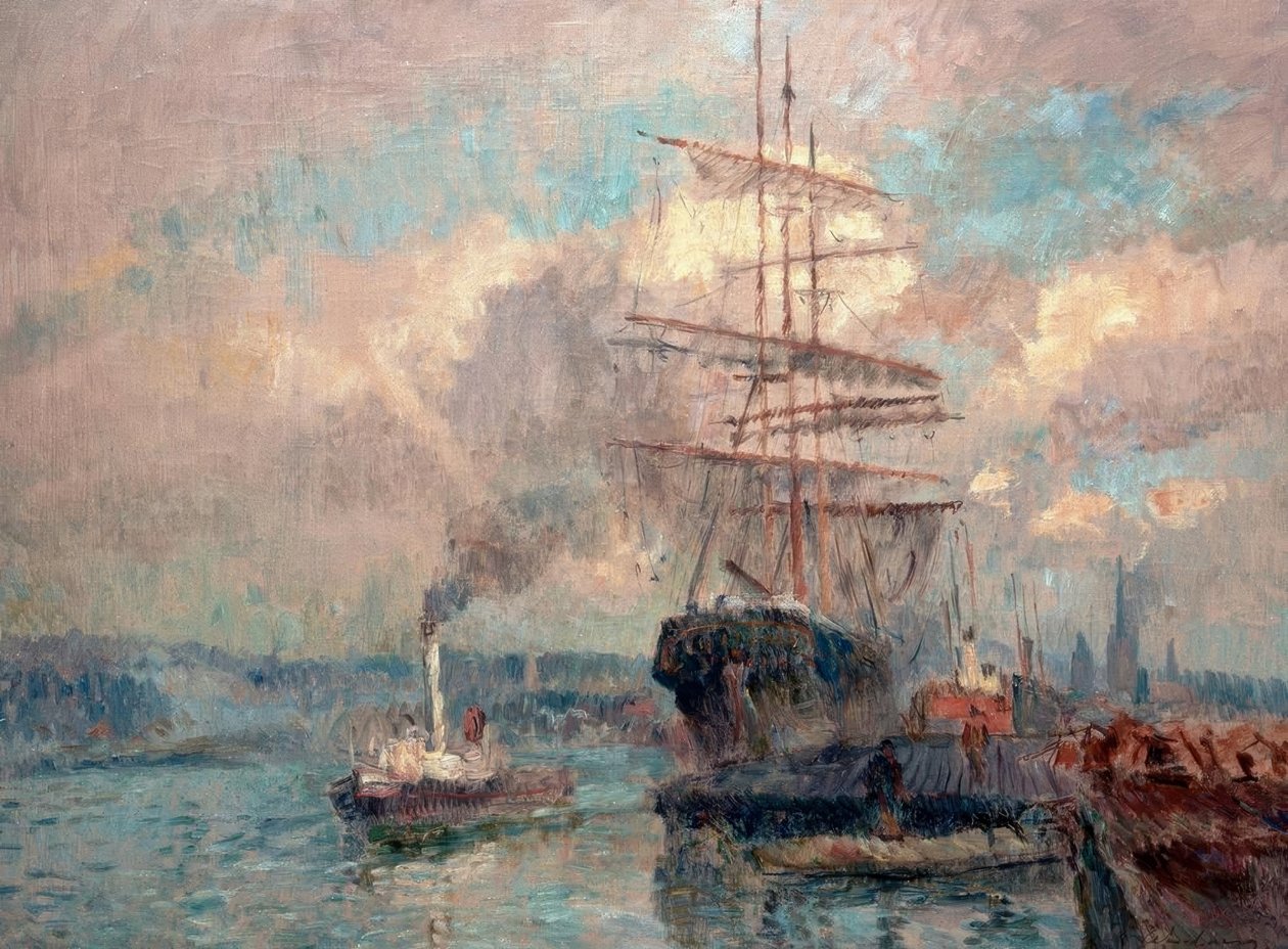 W porcie Rouen autorstwa Albert Lebourg