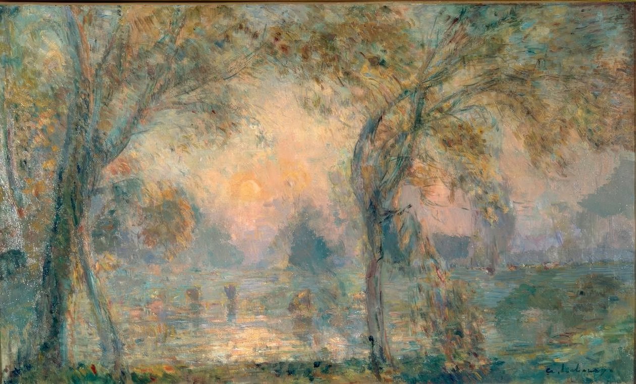 Wschód słońca nad stawem, jesienny poranek w Hondouvill autorstwa Albert Lebourg