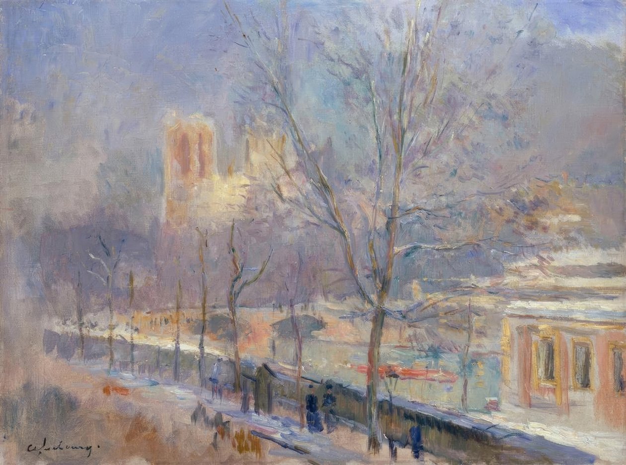 Notre-Dame de Paris widziana z Quai de la Tournelle, efekt n autorstwa Albert Lebourg