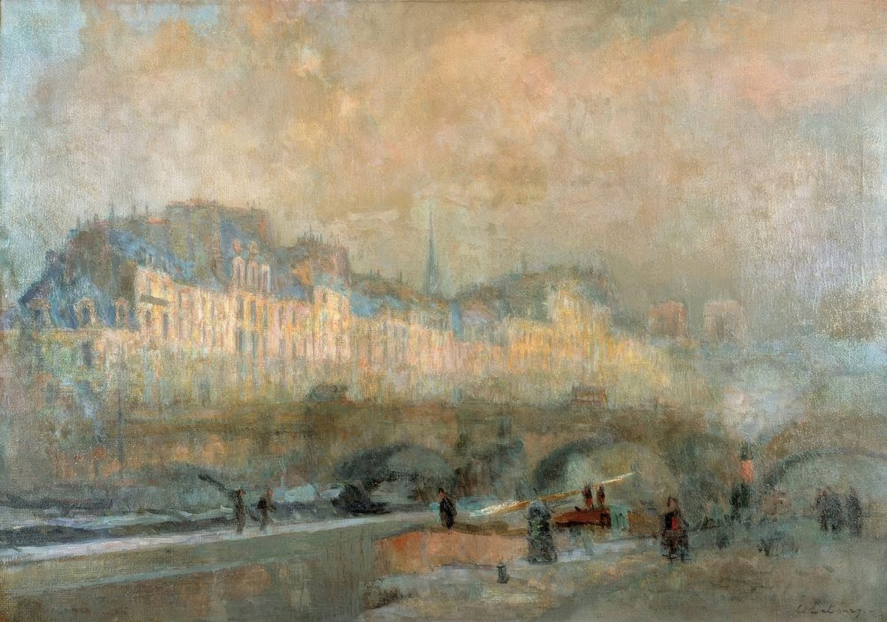 Paryż, zamek w La Monnaie; Zimowe słońce, czyli widok na Pont Neuf autorstwa Albert Lebourg