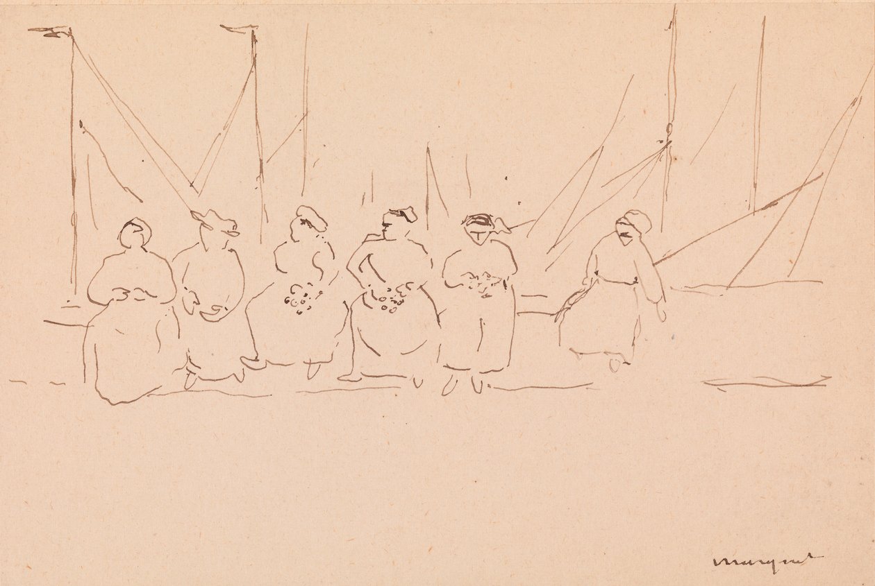 Sześć kobiet na nabrzeżu (pióro i tusz na papierze) autorstwa Albert Marquet